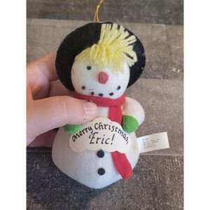 Jeane's things Merry Christmas Eric plush snowman ornament Xmas decor
